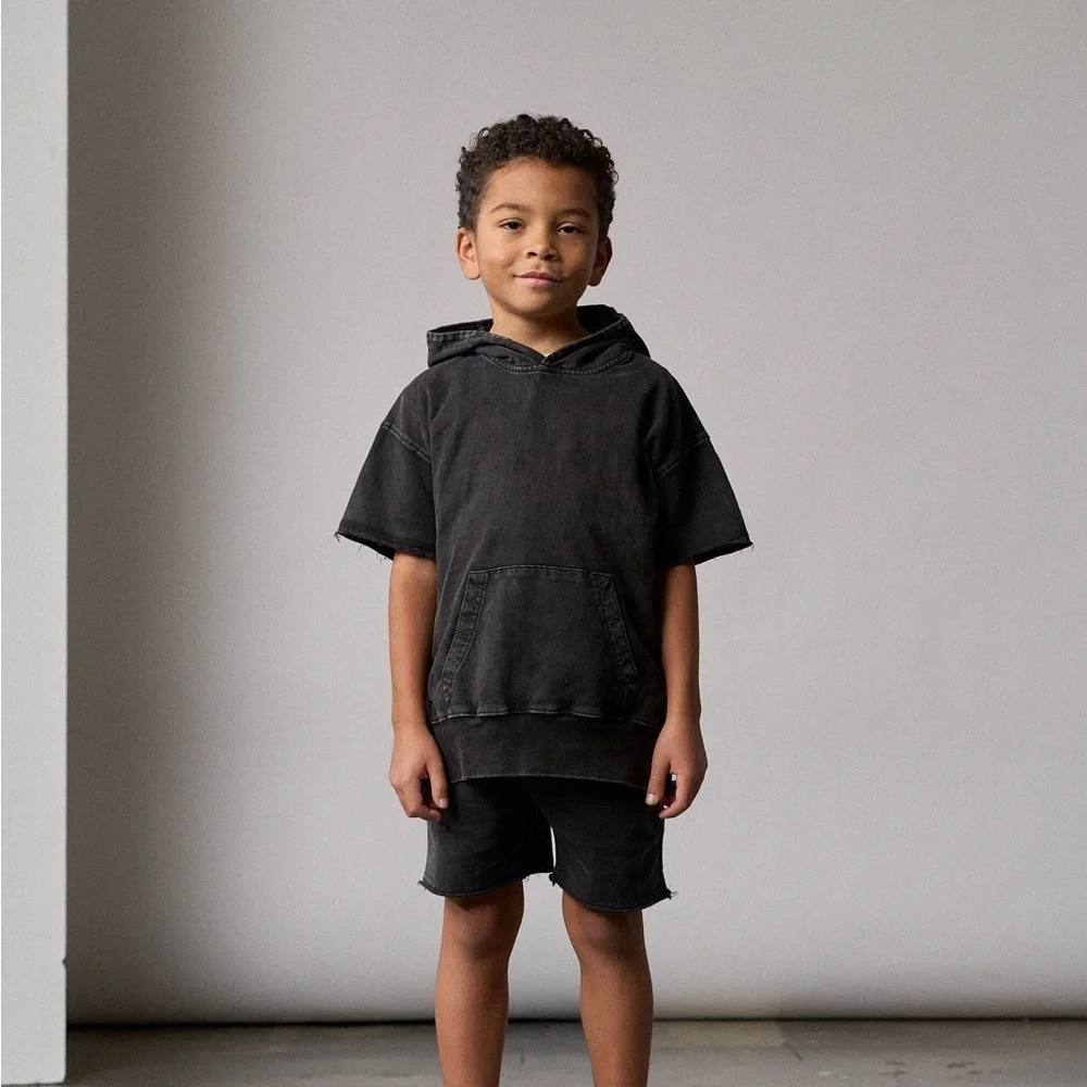 Little Bipsy Acid Wash Short Sleeve Hoodie Black